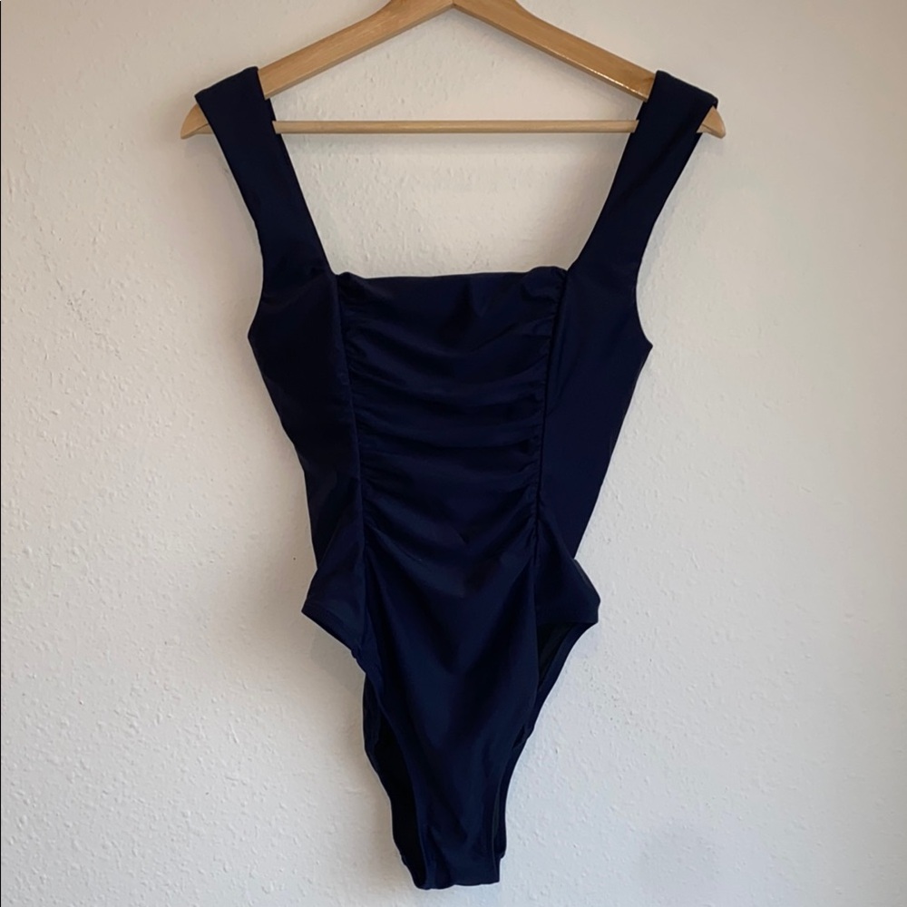 J. Crew Navy Blue square neck ruched one piece swimsuit size 6, NWT